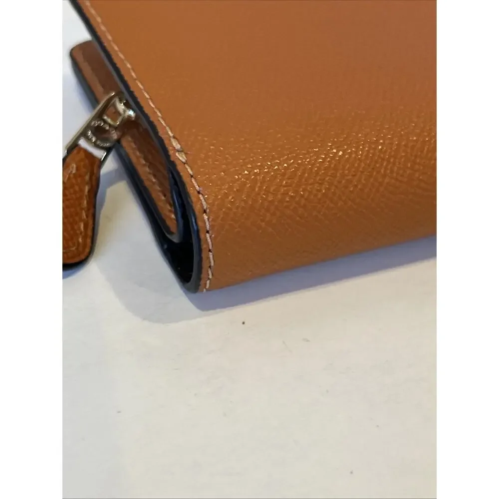 Coach Medium Bifold Snap Wallet Crossgrain Leather Corner Zip Orange ID Window